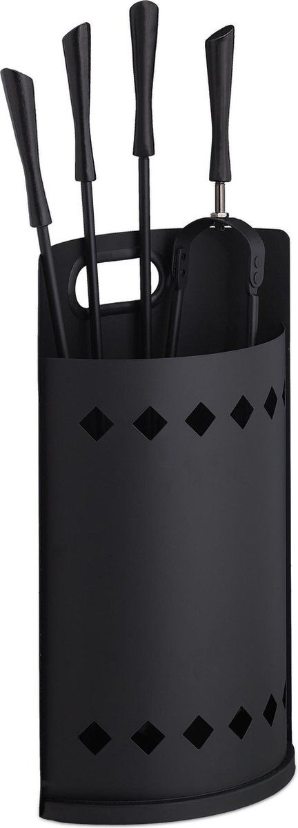 Relaxdays Haardset zwart - 5-delig haardgereedschap - haardstel - open haard set - zwart