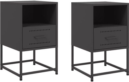 vidaXL Nachtkastjes 2 stuks 36x39x60,5 cm staal zwart