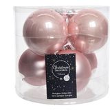 Decoris Kerstballen - glas - 6x stuks - lichtroze - 8 cm - kerstversiering