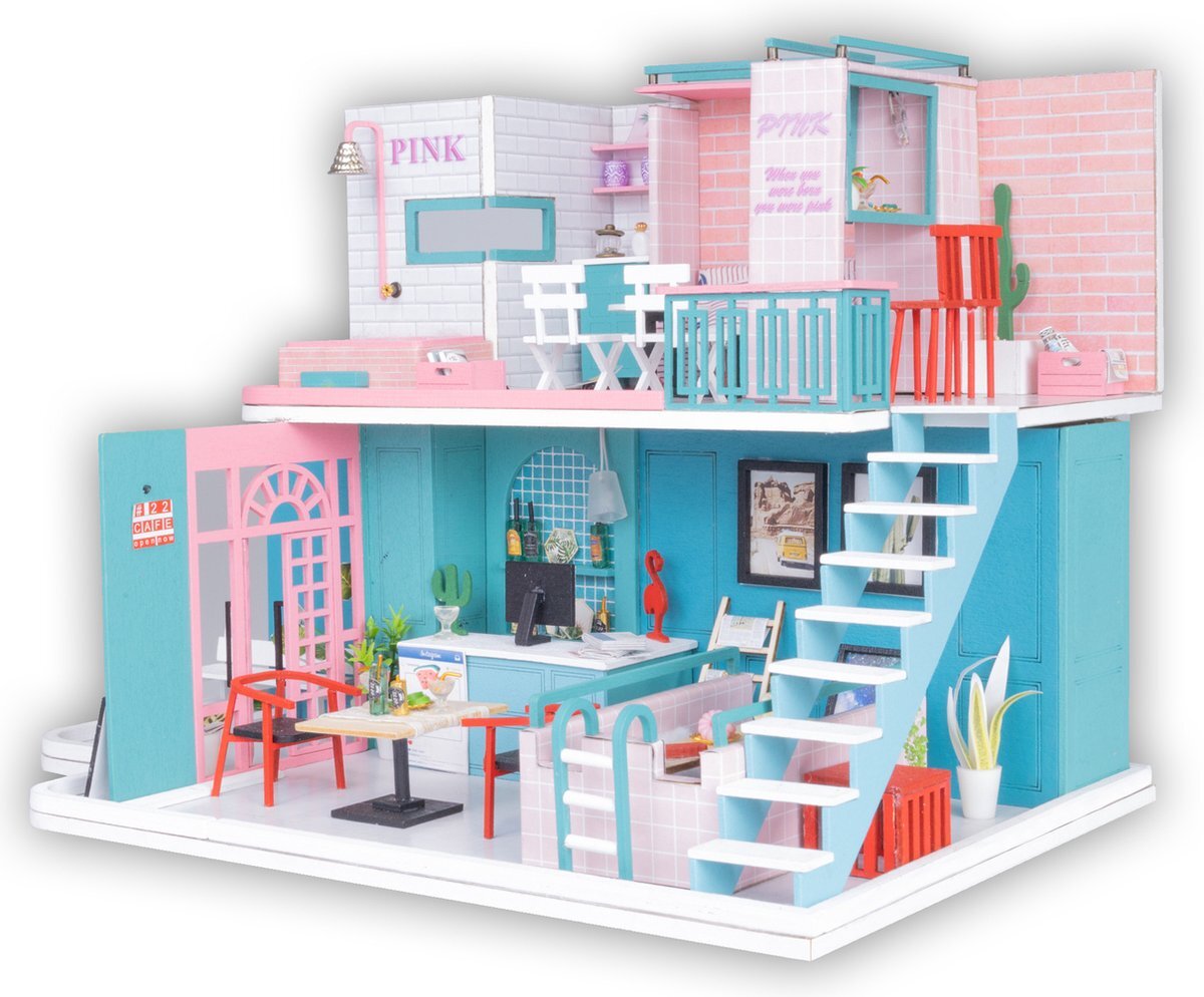 Crafts & Co. Crafts&Co Modelbouwpakket Miniatuur Poppenhuis - Pink Retro Café