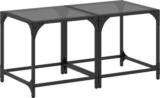 vidaXL Salontafels 2 st met zwart glazen blad 40x40x40 cm staal