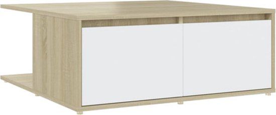 vidaXL Salontafel 80x80x31 cm Hout Wit en Sonoma Eikenkleurig