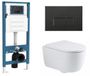 QeramiQ Dely Swirl Toiletset - inbouwreservoir Qeramiq Flush - 35mm zitting - metaal mat zwarte bedieningsplaat - rechthoekige knoppen - glans wit