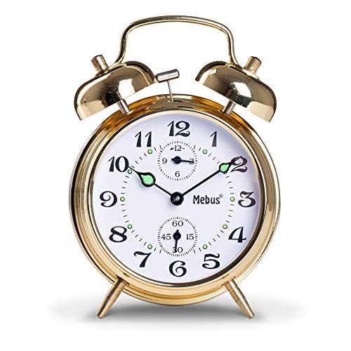 Mebus Mechanische wekker met klassieke klokkenluidwerk, lichtgevende wijzers - goud