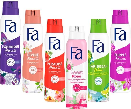 Fa Deodorant 6 x 150 ml - Voordeelverpakking - Try Out Pakket - Mystic, Oriental, Pink, Luxurious, Natural & Brazilian