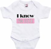 Bellatio Decorations baby rompertje - meisje babyshower/kraamcadeau - wit/roze - Cute 92