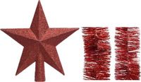 Decoris Kaemingk B.V. Kerstversiering kunststof glitter ster piek 19 cm en folieslingers pakket rood