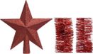 Kaemingk B.V. Décoration de Noël étoile en plastique pailletée 19 cm et guirlandes en aluminium, lot rouge