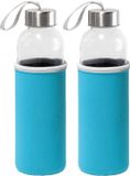 Merkloos / Sans marque Stricker Europe Sport waterfles/drinkfles - 2x - met softshell beschermhoes blauw - 520 ml - Sportfles - Bidon - 22 cm
