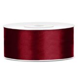 Satijnen lint, rol, 25 mm, donkerrood, bordeaux, 25 m, spoel, dikte voor bruiloft, doop, Kerstmis, Nieuwjaar, cadeau-idee