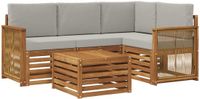 vidaXL Hoek loungeset 4 zitplaatsen Naturel en lichtgrijs Polyester Inclusief tafel