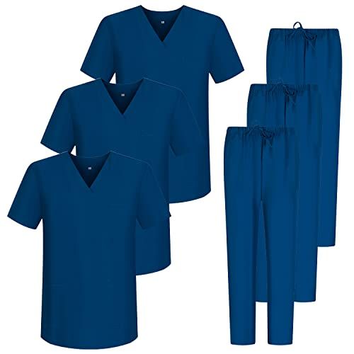 MISEMIYA - Pack of 3 - Unisex Medical Uniform Set - Navy Blue - Size L