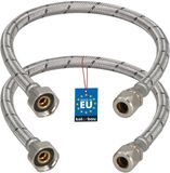 KOTARBAU® 2 Stuks - Flexibele Aansluitslang 1/2“x3/8“ - Aansluitslang Armatuur 50 cm - Flexibele Kraanslang - Wartelmoer x Knelkoppeling - Sanitaire Aansluitslang - Gevlochten Roestvrijstalen Aansluitslang