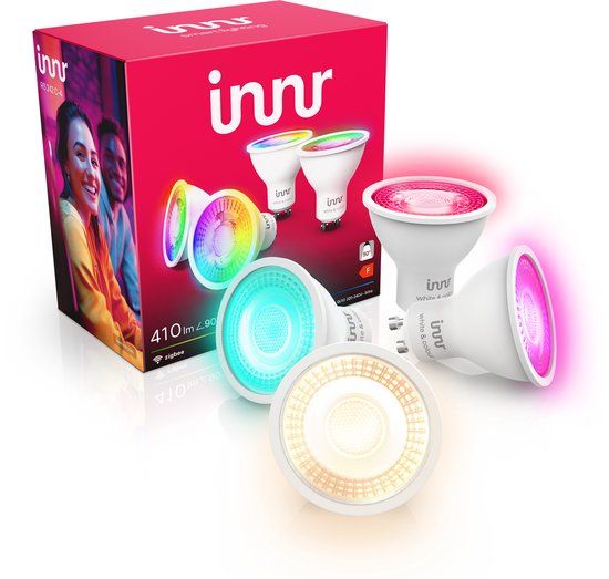 Innr smart GU10 lamp - Zigbee - LED spot - wit en gekleurd licht - dimbaar - 410 lumen - 4 pack