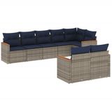 vidaXL 8-delige tuinbankset met kussens, grijs polyrotan