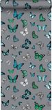Esta Home behang vlinders zilver en turquoise - 138510 - 53 cm x 10,05 m