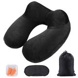 AiQInu Opblaasbaar nekkussen, ergonomisch compact, snel nekkussen, opblaasbaar met wasbare kussensloop, voor reizen met de auto, vliegtuig, trein, kantoor, familie, zwart, Large