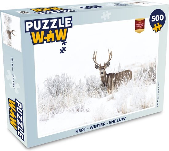 MuchoWow Puzzel Hert - Winter - Sneeuw - Dieren - Seizoenen - Wit - Legpuzzel - Puzzel 500 stukjes - Sinterklaas cadeautjes - Sinterklaas voor grote kinderen