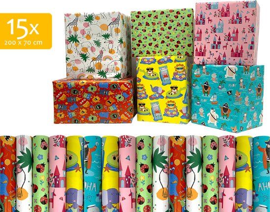 Cadeaupapier 200 x 70 cm \"Kids\" - 15 rollen - Voor diverse gelegenheden