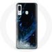 Maniacase Etui voor Samsung Galaxy A40 Rookwolken in blauw grijs en zwart op een zwarte achtergrond