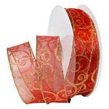 Morex Ribbon Lint, Rood/Goud, 1,5 "x 50 Yd