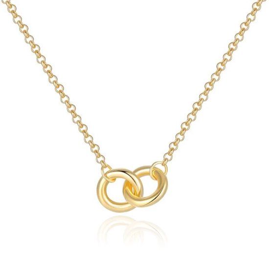 Elenza AMS Elenza Goudkleurige Ketting met Twee Verweven Cirkelvormen in 925 Sterling Zilver