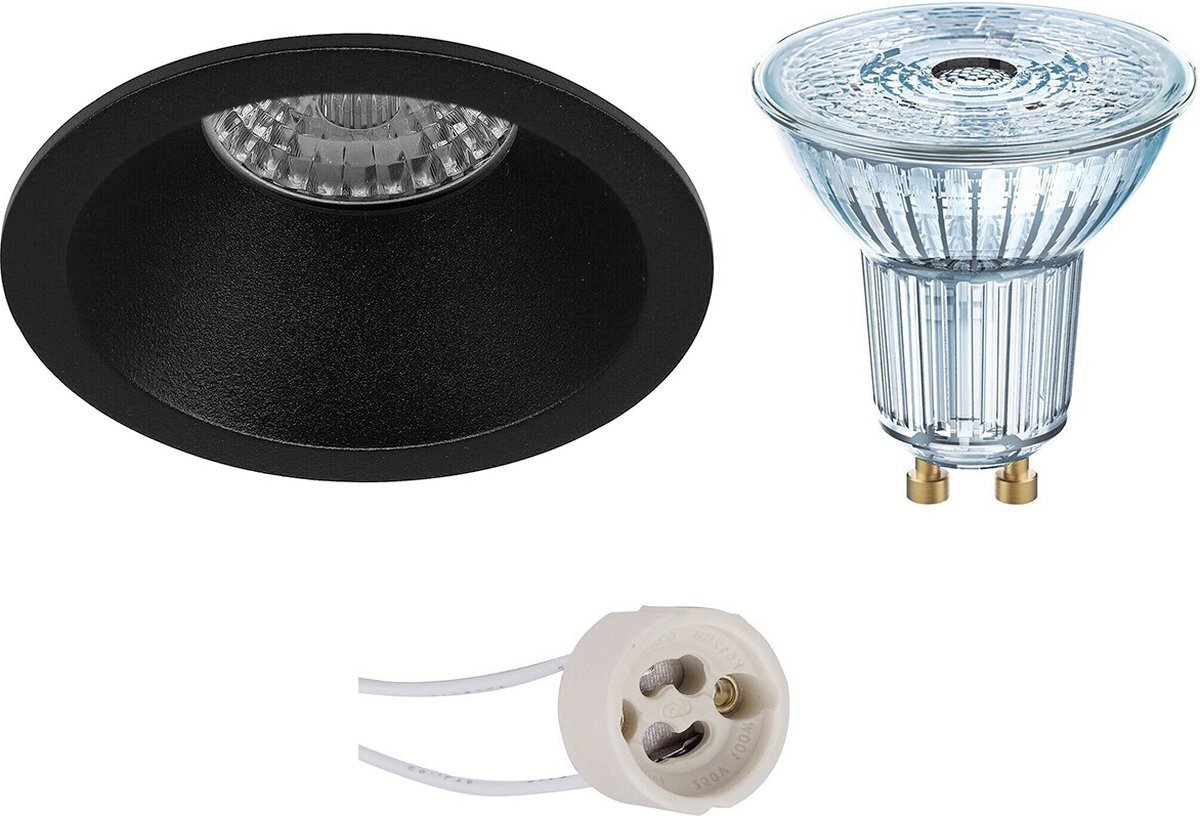 Qualu LED Spot Set - OSRAM Parathom PAR16 930 36D - Proma Pollon Pro - GU10 Fitting - Dimbaar - Inbouw Rond - Mat Zwart - 3.7W - Warm Wit 3000K - Verdiept - Ø82mm