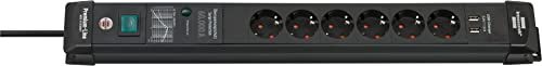 Brennenstuhl Premium-Line stekkerdoos 6-voudig met overspanningsbeveiliging (3m kabel, USB)