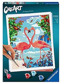 Ravensburger CreArt Flamingo verliefde rozen – groot formaat – schilderen op nummer volwassenen – creatieve activiteiten – ontspanning – afbeelding voor decoratie – vanaf 12 jaar – 28991