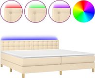 vidaXL Boxspringbed met matras en LED-verlichting, crème kleur, 200x200 cm, gestoffeerd