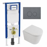 Geberit QeramiQ Dely Toiletset - 36.3x51.7cm - Geberit UP720 inbouwreservoir - rimless - diepspoel - 35mm zitting - softclose - bedieningsplaat licht grijs - ronde knoppen - mat wit