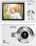 Merkloos Camera - Digitale camera 1080p Full HD 44MP met 2,4 inch LCD-scherm - 16x digitale zoom - Compacte draagbare vlogcamera - Met 32 ​​GB SD-kaart - Voor kinderen - Tieners - Studenten en beginners (Wit)