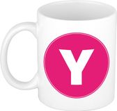 Bellatio Decorations Shoppartners Bv Koffie mok met de letter Y - beker - roze - 300 ml
