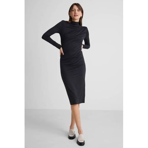 Anytime Anytime jersey midi jurk met gedrapeerd detail zwart