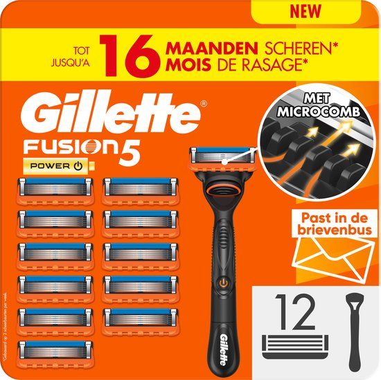 Gillette Fusion5 Power voor Mannen - 1 Gillette Handvat + 12 Scheermesjes