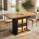 OKWISH Eettafel - Uitschuifbaar Met Opbergruimte En Ledverlichting - 110-140 x 80 x 77,9 cm - 2 Laden - MDF En Metaal Zwart