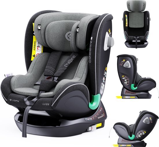 Babyauto Melange Autostoel i-Size & Isofix Groep 0/1/2/3 - Vanaf 40 cm tot 150 cm - Draaibaar - SPS Bescherming - Grijs