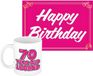 Bellatio Decorations Verjaardag cadeau koffiemok thema 70 jaar - voor een vrouw - legende - met knalroze Happy Birthday wenskaart - A5 formaat
