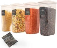 uandu Set van 4 boîtes de rangement sans BPA avec couvercle, organisateur de cuisine, rangement et organisation de cuisine, boîtes de conservation hermétiques set, boîtes de conservation - Blanc
