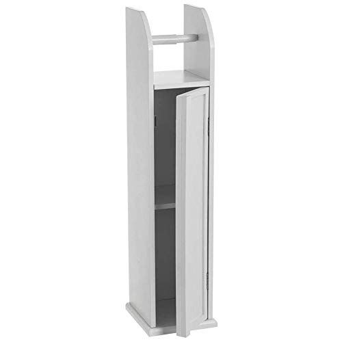 BAKAJI Toiletpapierhouder voor badkamer, kast met toiletpapier en kast met deur en 2 niveaus, wit