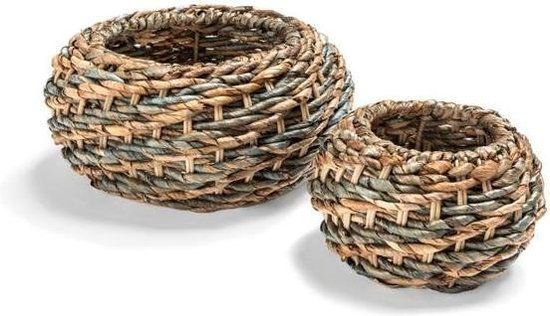 DBT Bloempot - Rieten mand Sisi Banana Leaves - Bruin/Beige/Natural/Grijs/Groen - D 32 cm - H 14 cm