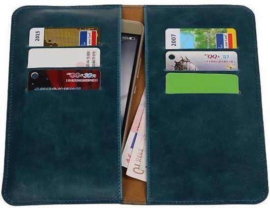 BAOHU Pull Up Portemonnee Maat L - Blauw - Book Case - Kunstleer - Universeel