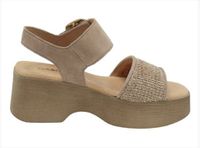 Gabor Dames Plateau Sandalen Raffia Sand Suède Klittenband 39