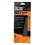 3M Auto nat of droog schuurpapier 3 2/3" x 9", 1000, 1500, 2000, 2500 geassorteerd Grit Pack, 5 vellen