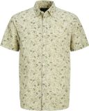 Jack & Jones Overhemd Regular Fit Korte Mouw Linnenmix Dierenprint Beige/Pastelgeel/Grijs XXL