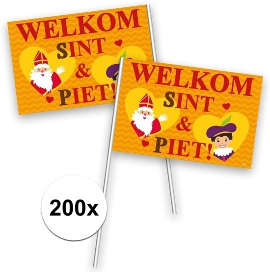 Folat 200x Welkom Sint en Piet zwaaivlaggetjes - sinterklaas vlaggetjes