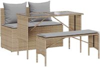 vidaXL 3-delige Tuinset met Kussens Poly Rattan Beige