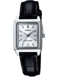 Casio Dameshorloge LTP-V007L-7E1 Zilverkleurig/Zwart Leer Analoog Quartz