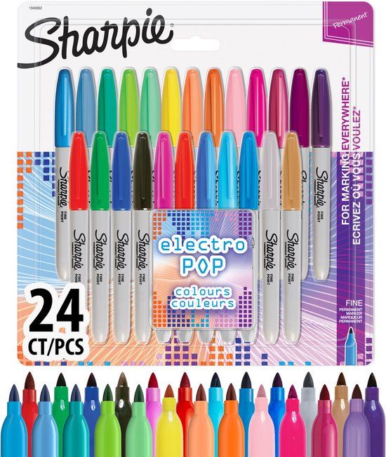 Sharpie Permanent Markers - Fine Point - Electropop & Assorted Colors - 24 Pack