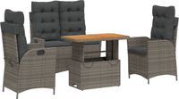 vidaXL 4-delige tuinset met kussens, polyrattan, grijs